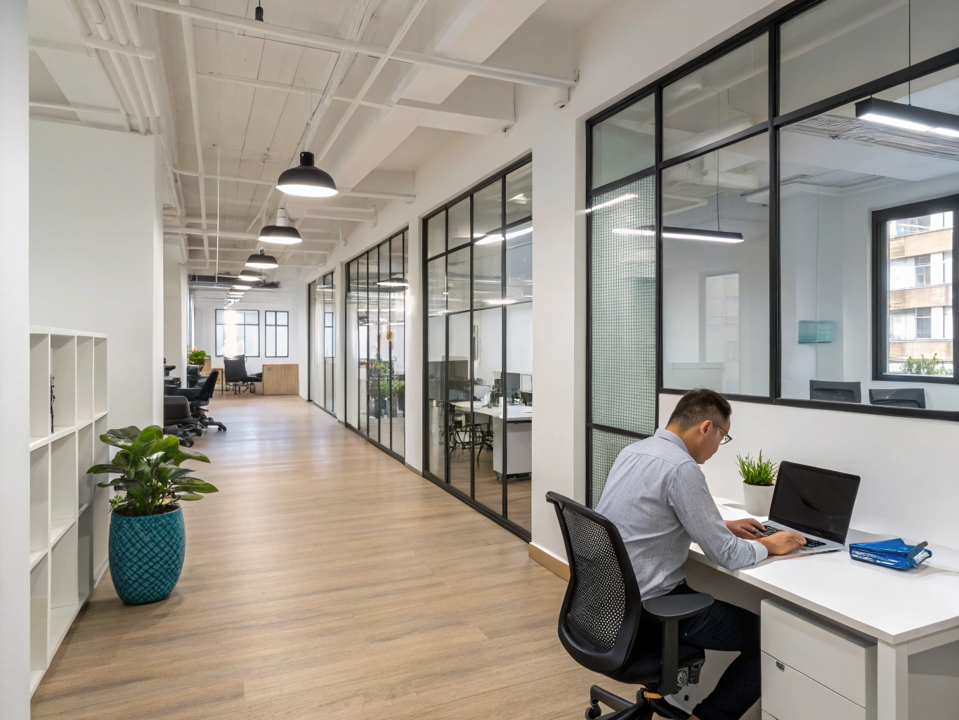 Bright modern office architecture with natural light