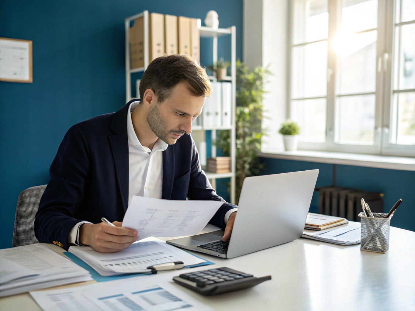 Professional accountant in modern office setting